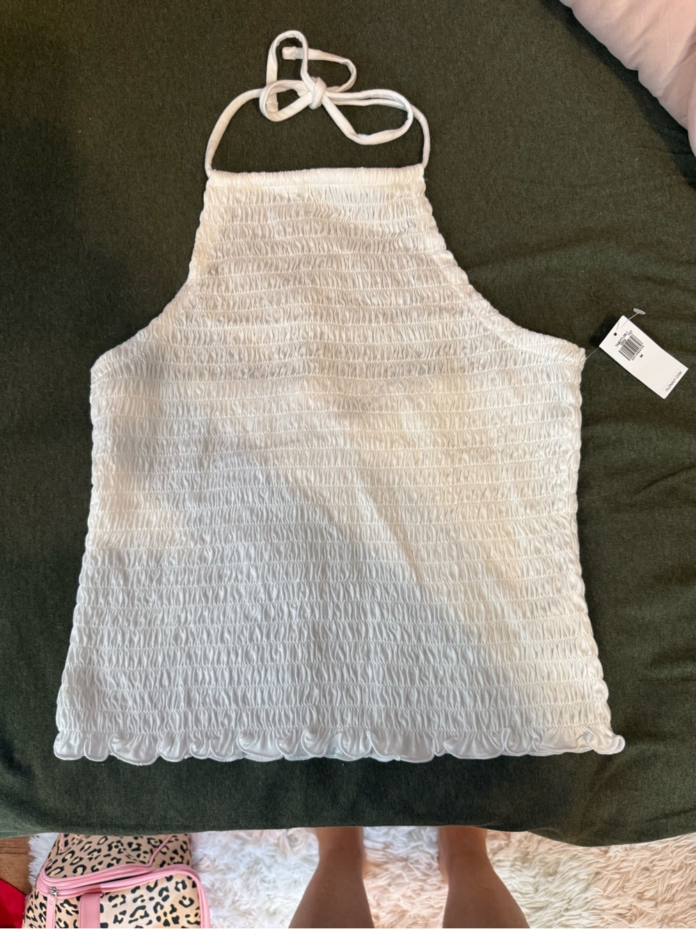 Old Navy White Smocked Halter Tank Top